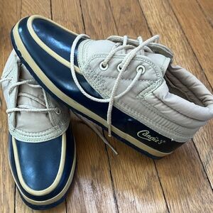 VINTAGE Duck shoes, Candie's Navy and Tan rain/winter Boots
